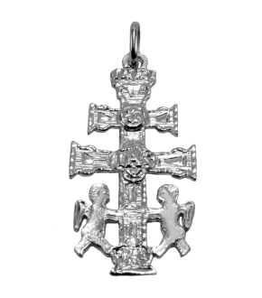 Cruz ángeles de plata en relieve 