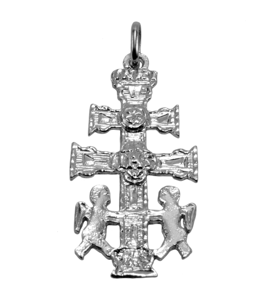 Cruz ángeles de plata en relieve 